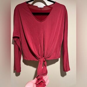 Lush Red Tie-Front Blouse